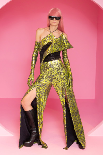 Asymmetrical Jumpsuit With Thigh-High Front Slits, Sequins And Shiny Effect