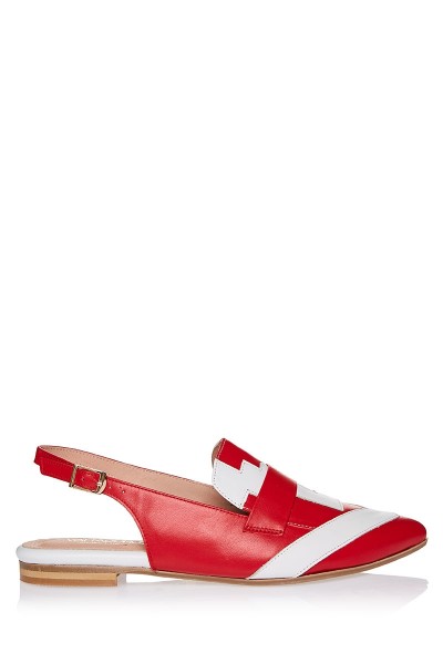 Flat Slingback Mules With Pointed Toe And Geometric Upper