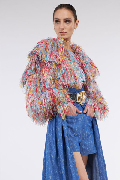 Puff Crop Jacket With Fringing