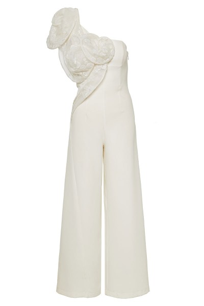 One-Shoulder Jumpsuit With 3D Spiral-Geometry Bodice