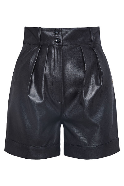 High-Rise Pleated Faux Leather Long Shorts