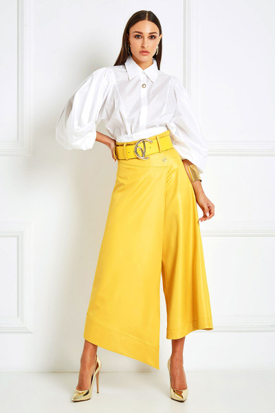 High-Rise Belted Culottes With Asymmetrical Sidelong Overlap & Wide Waist Band