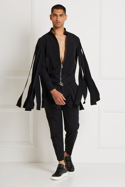 Waist-High Jacket With Long Paneled Split Sleeves And Side Pockets