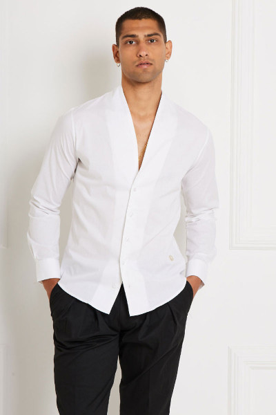 V-Necklined Collar-Less Buttoned Shirt 
