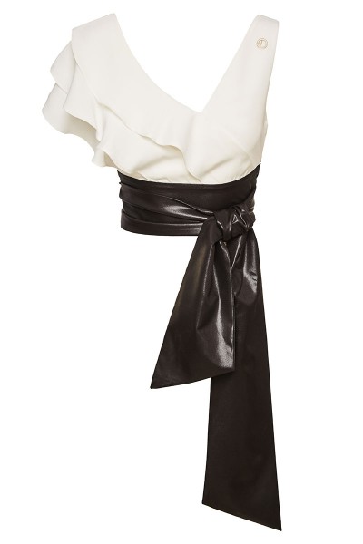 Wraparound Top With Tiered Ruffle Shoulder