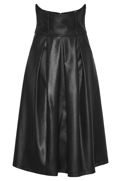 Faux Leather High-Rise Pleated Long Skirt 