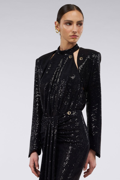 All-Over Sequined Padded Bolero With Long Sleeves