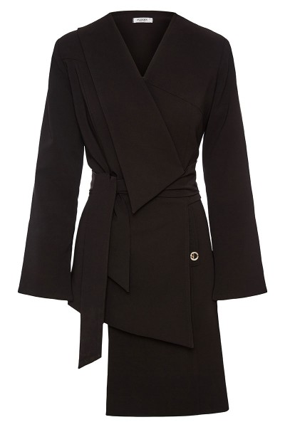 Asymmetric Double Breasted Belted Jacket With One Lapel
