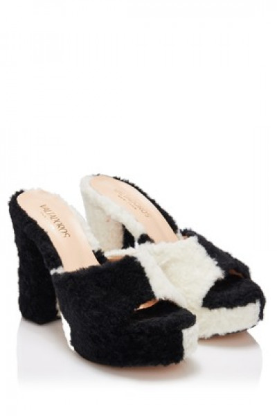 Fur Peep-Toe Mules With Chunky Heels
