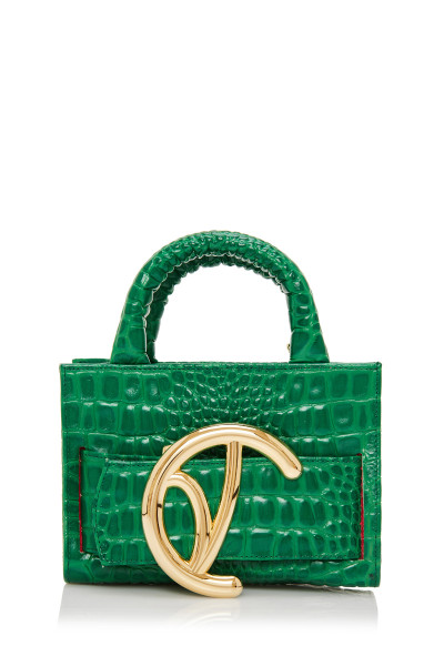 Mock Croc Top Handle Bag With Logo Buckle Belt Detail In Crocodile Embossed Patent Leather