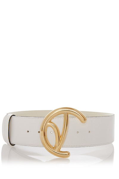 Leather Belt with Big Gold Monogram Buckle