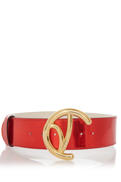 Glossy Leather Belt with Big Gold Monogram Buckle