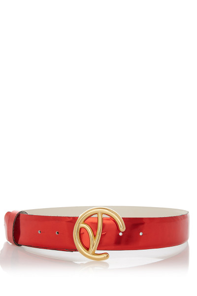 Glossy Leather Belt With Small Gold Monogram Buckle