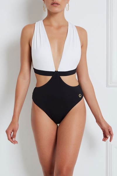 One-Piece Cut-Out Swimsuit With Plunging Neckline