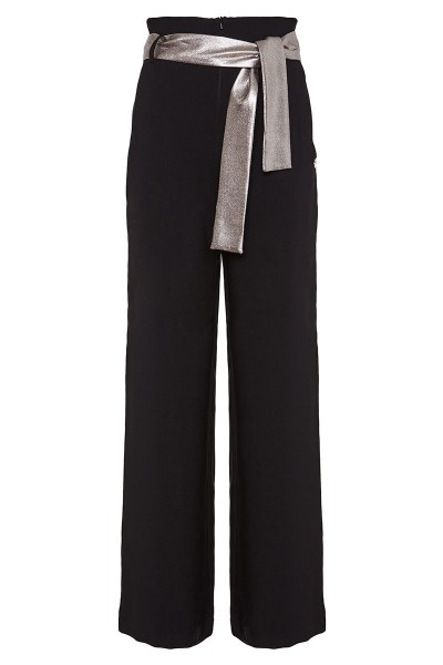High-Rise Wide-Leg Pants With Triangular Pockets And Long Silver Lurex Belt