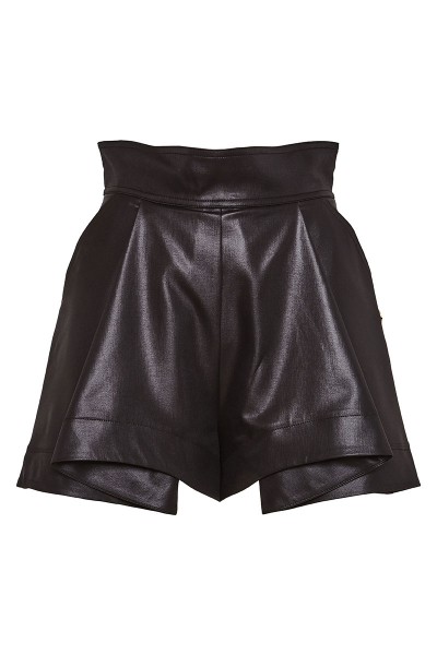 High-Rise Flared Shorts With Front Box Pleat And Slash Pockets