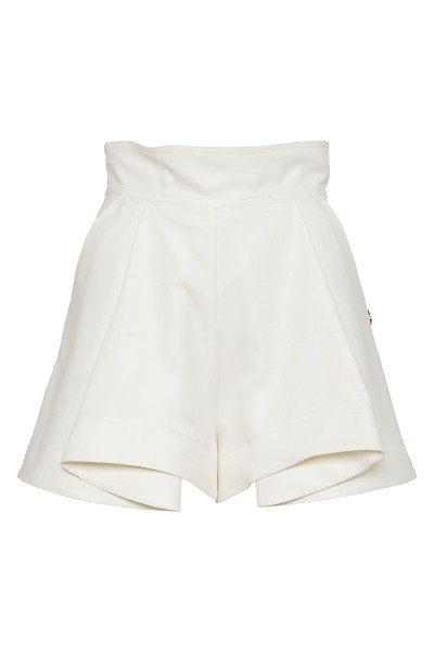 High-Rise Flared Shorts With Front Box Pleat And Slash Pockets