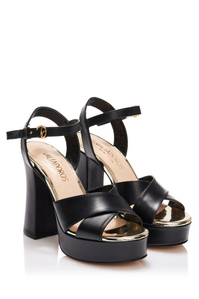 Cross-Strap High-Heeled Sandals With Chunky Heels & VALTADOROS Logo Details
