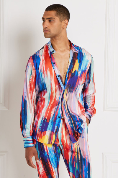 ColorBlock Mao Collared Straigh-Lined Shirt