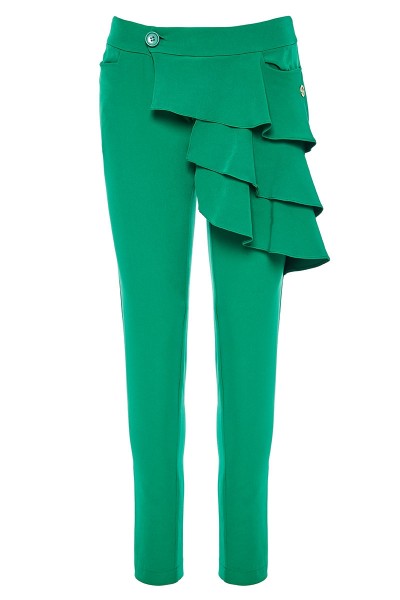 French-Fly Cigarette Pants With Layered Flounce Detail
