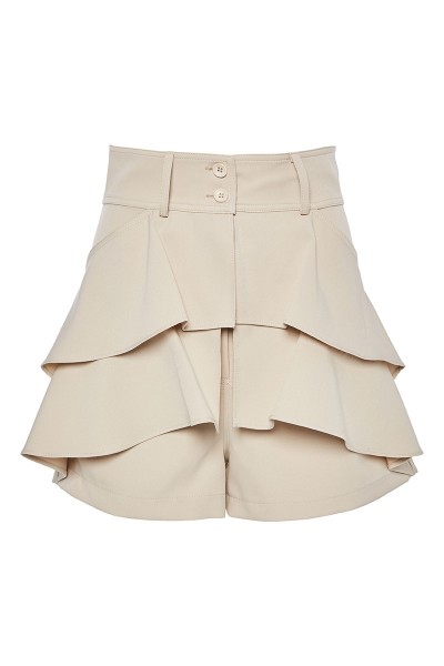 High-Rise Shorts In Stretch Fabric With Slit Pockets And Layered Flounce Front