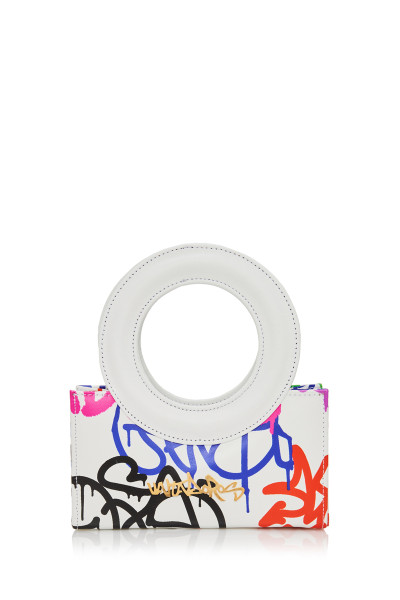 Graffiti Print Mini Top Ring Handle Bag With A Deachable CrossBody Strap