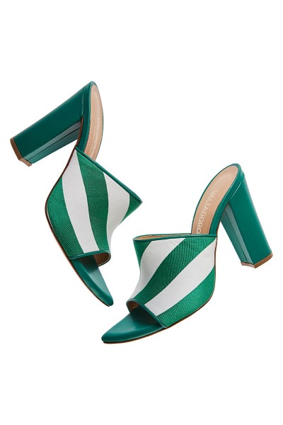 Heeled Mule Sandals With Striped Textile Upper