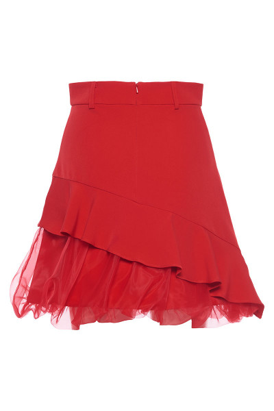 Crepe Skirt With Asymmetric Organza Balloon Hem