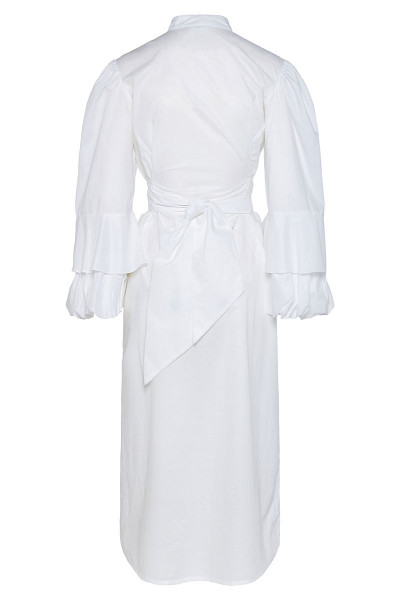 Midi Semizie Dress With Impressive Balloon Sleeves And Inset Belts