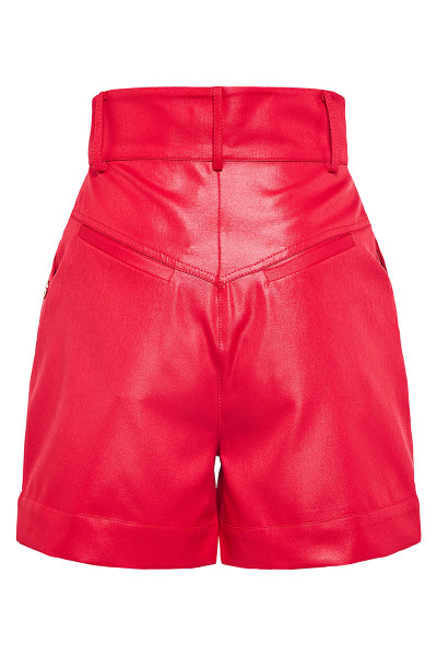 High-Rise Pleated Faux Leather Long Shorts
