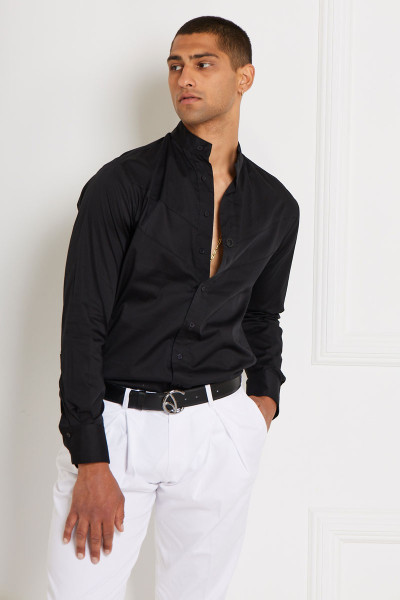 Mao Collared Buttoned Shirt In Straight Line