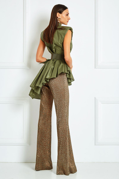 High-Rise Flared Pants In Bronze Leopard Foil Jersey With Stretch