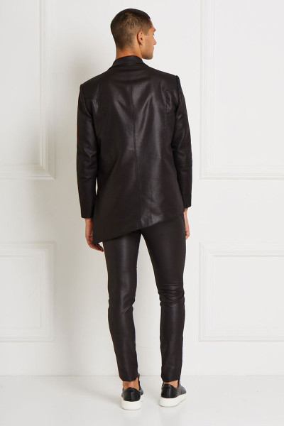 Matte Leather-Look Asymmetric Lapelled Blazer