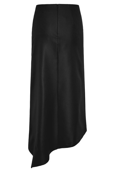 Faux Leather Fitted Asymmetric Midi Skirt With Side-Slit
