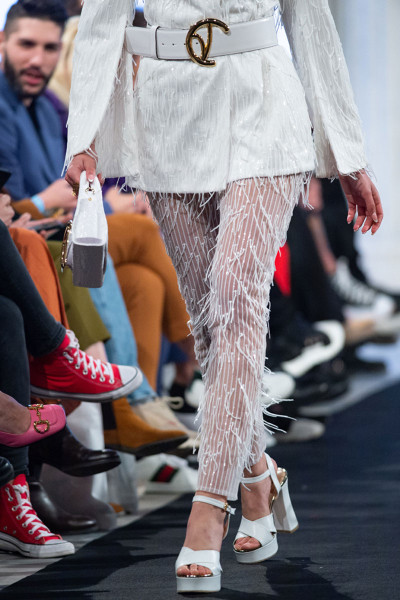Semi-Sheered Ankle-High Pants With Feather Detail