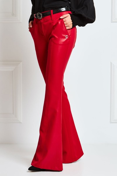 Flared Pants With Leather Chiffon Detail