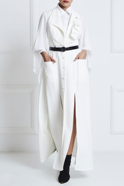 Cotton Voile Shirt With Vertical Ruffle Trim Puffed Sleeves