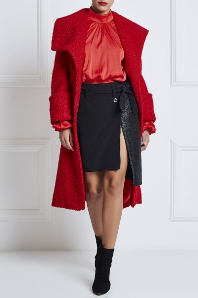 Asymmetric Mini Skirt With Ruched Leather Detail