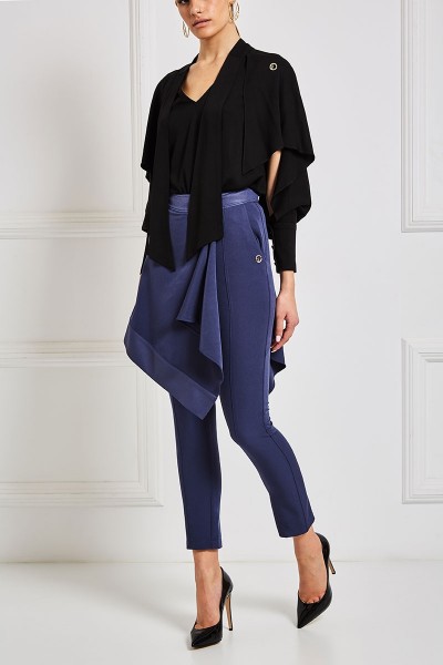 Plunging Tie-Front Blouse With Cuffed Cape Sleeves