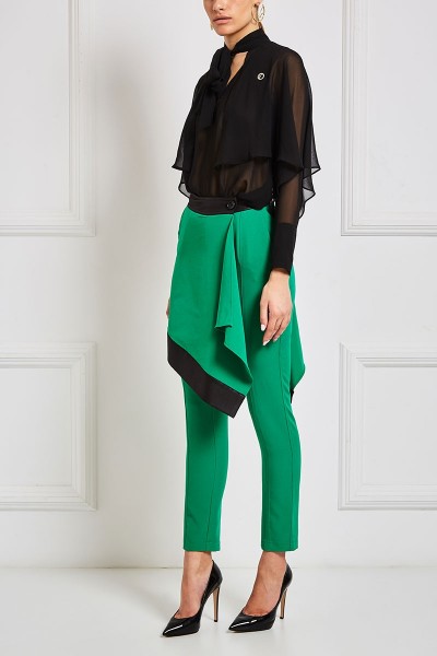 Layered Cigarette Pants With Leather Trim Flounce 