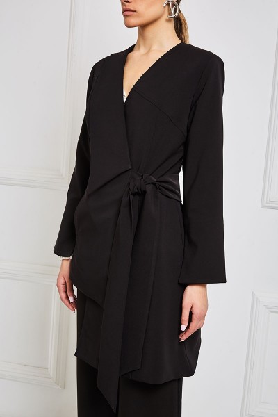 Asymmetric Double Breasted Belted Jacket With One Lapel