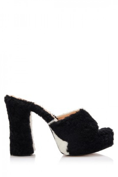 Fur Peep-Toe Mules With Chunky Heels