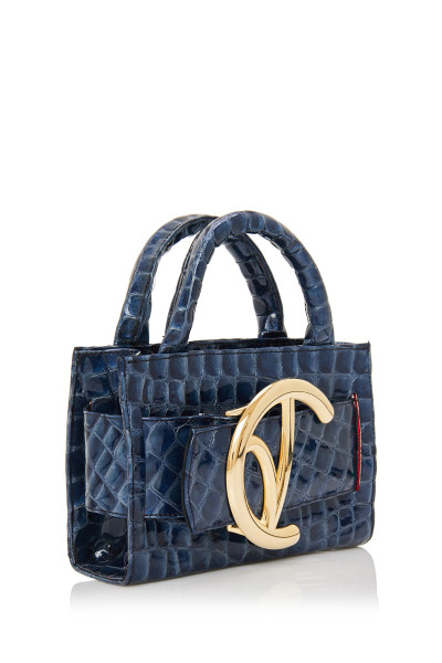 Mock Croc Top Handle Bag With Logo Buckle Belt Detail In Crocodile Embossed Patent Leather