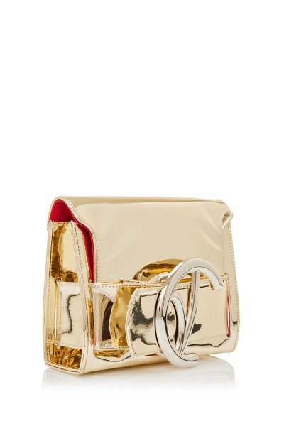 High-Shine Clutch Bag With Logo Buckle Belt Detail In Metallic Gold Patent Leather