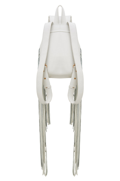 Small-Sized Staple Back-Pack With Fringe Details In Matte Leather