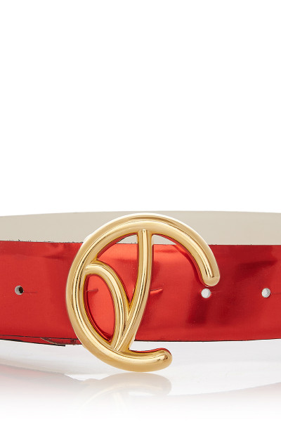 Glossy Leather Belt With Small Gold Monogram Buckle