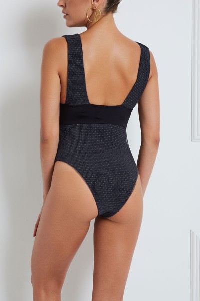 One-Piece Swimsuit With Plunging Neckline And Mesh Coating