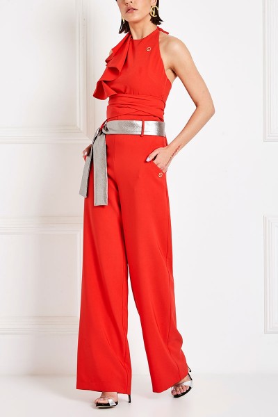 High-Rise Wide-Leg Pants With Triangular Pockets And Long Silver Lurex Belt