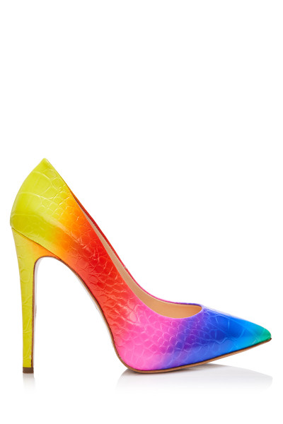 Mock-Croc Patent Leather Pumps With Stiletto Heels & Pointy Toe In Gradient Rainbow Color