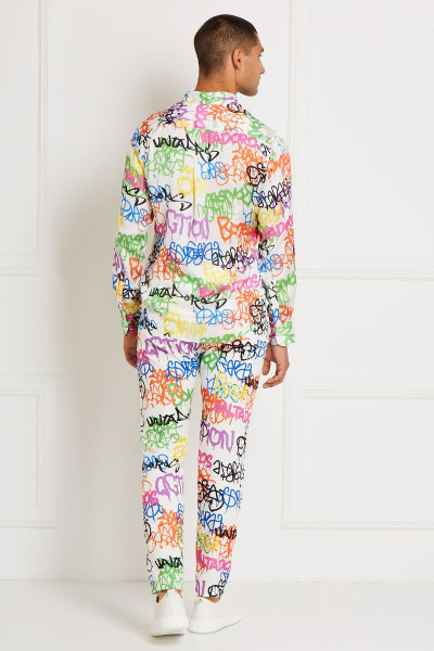 Graffiti Print Straight-lined Pleated Pants With Side Pockets